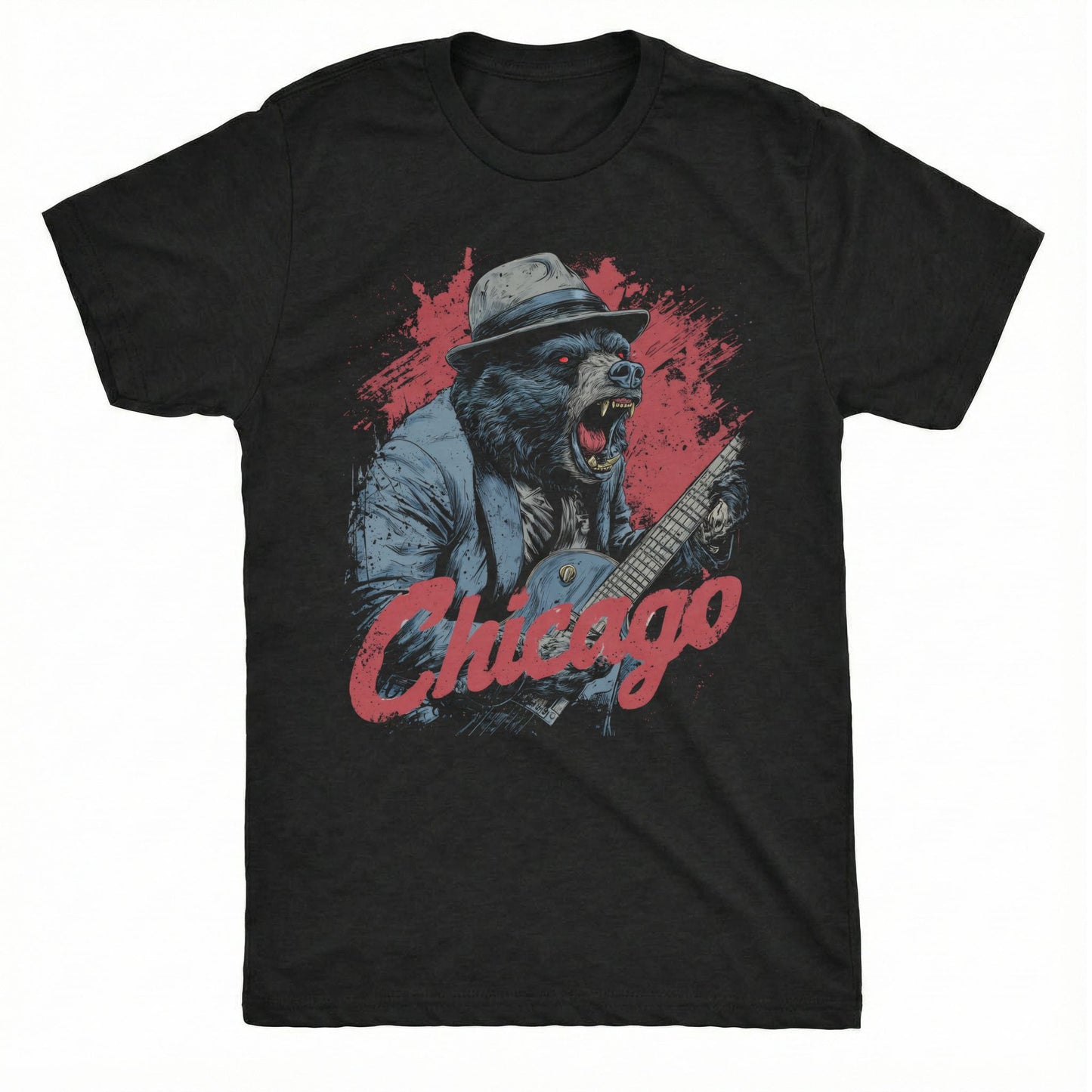 Chicago Blues Bear T-Shirt | Comfort Colors® 1717 Black