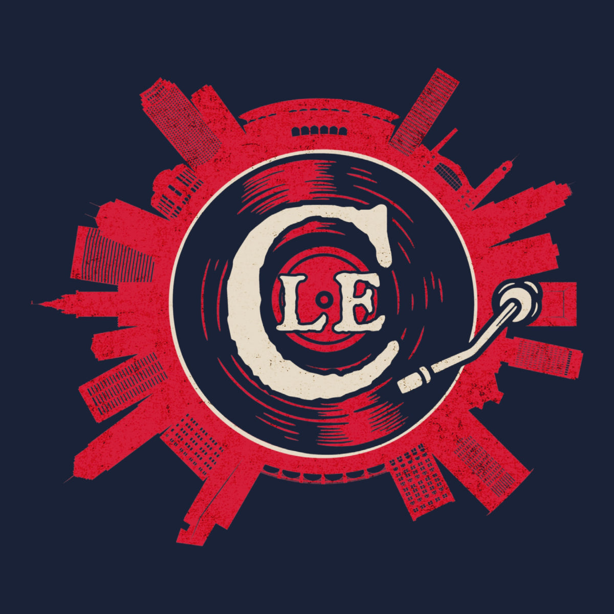 Cle on Spin Tee Navy Design