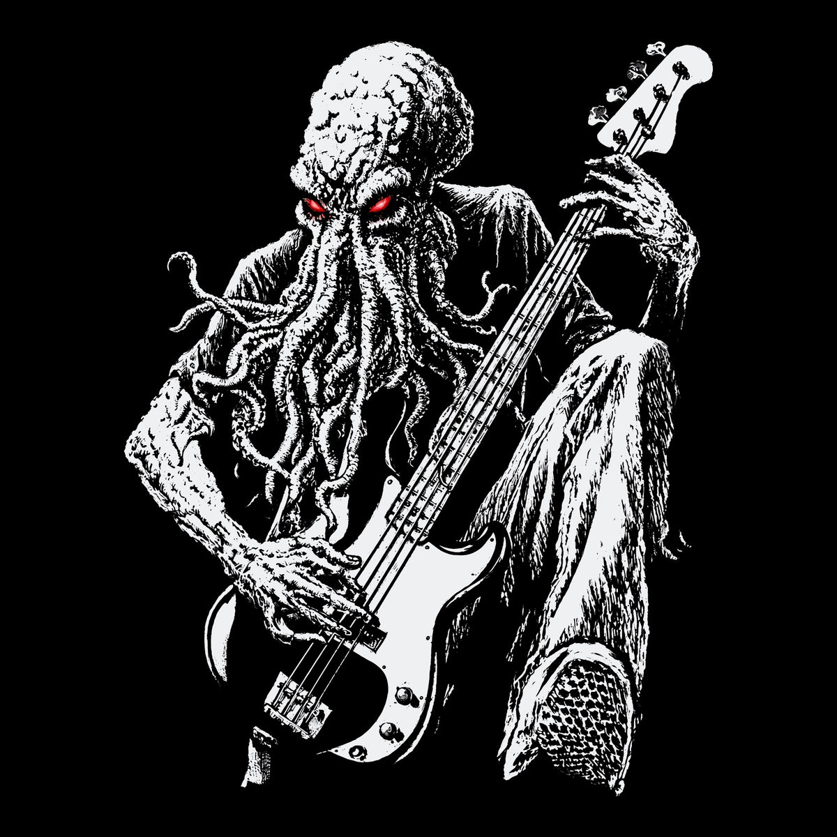 Cthulhu on Bass Tee Black Design