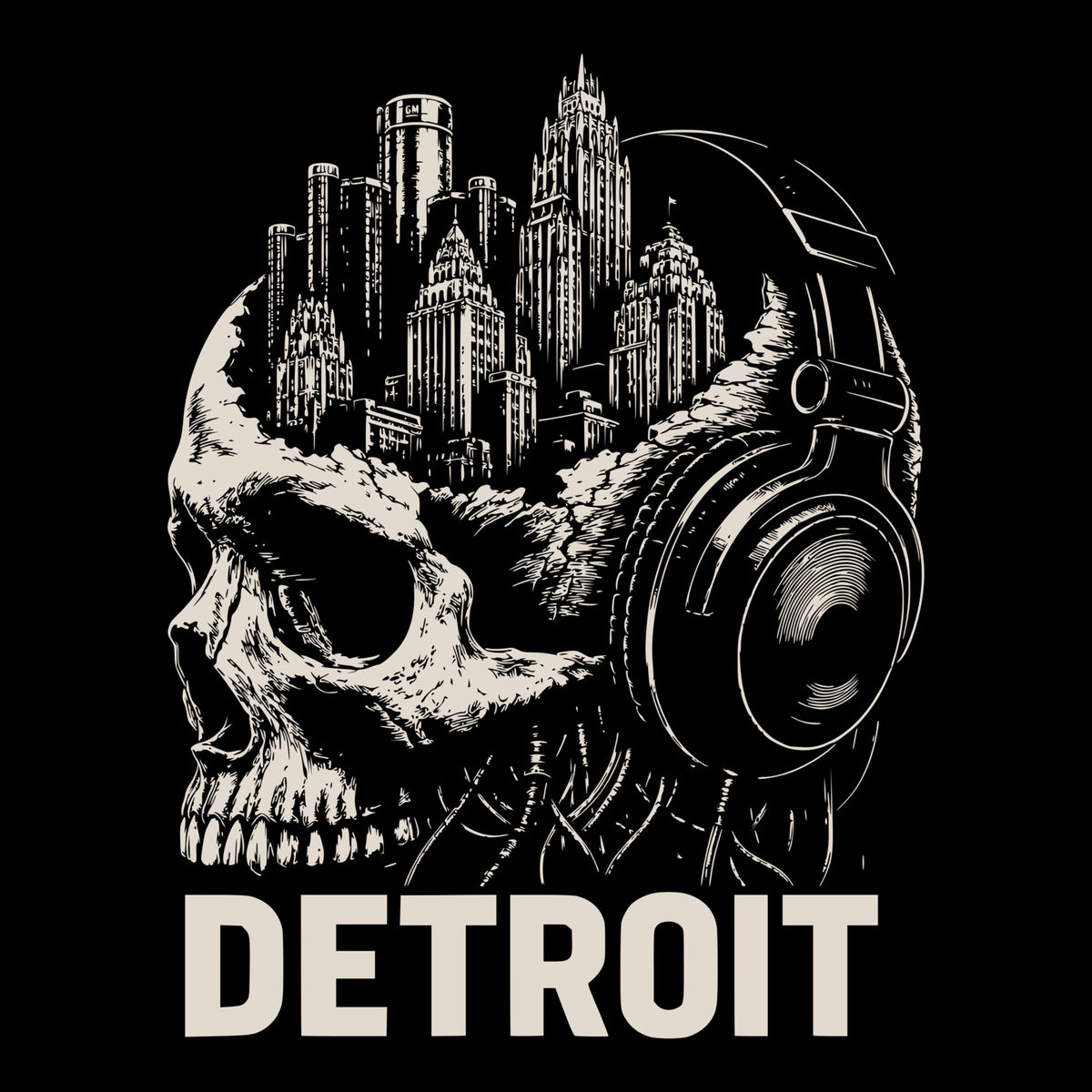 Detroit Skyline Tee Black Design