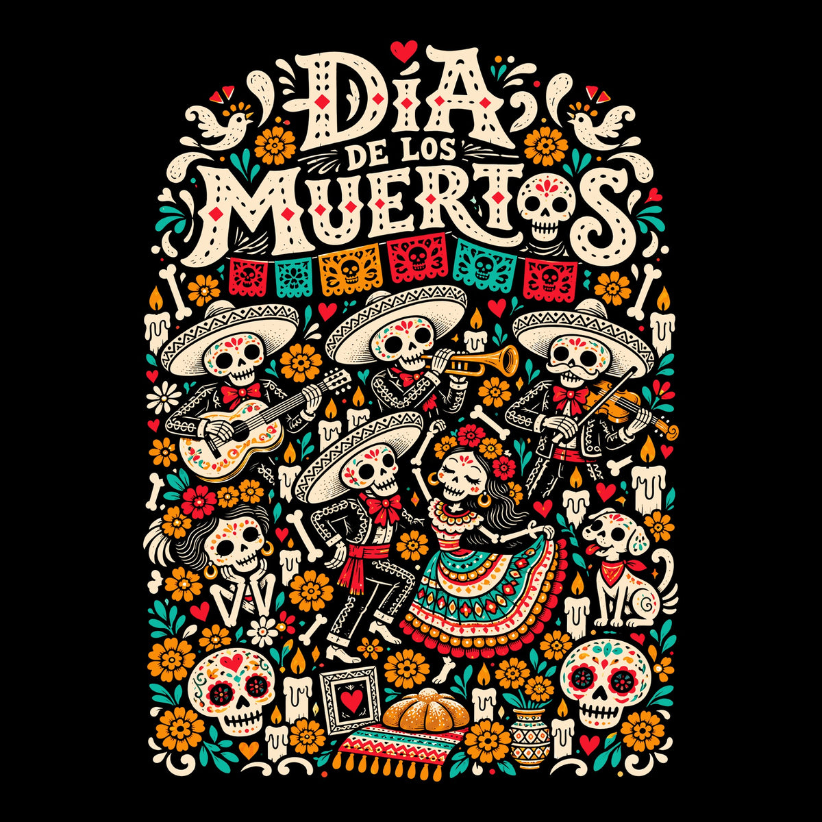 Fiesta De Muertos Tee Black Design