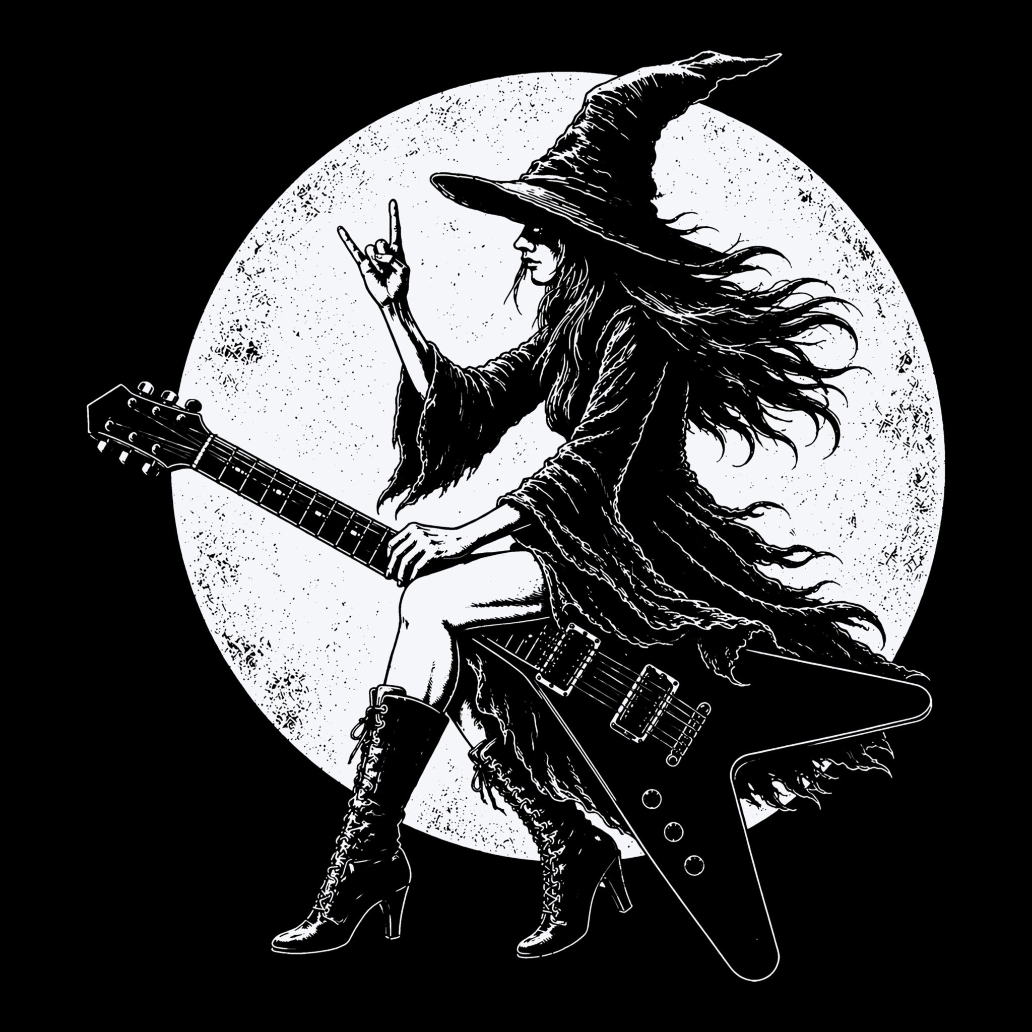 Flying Witch Tee Black Design