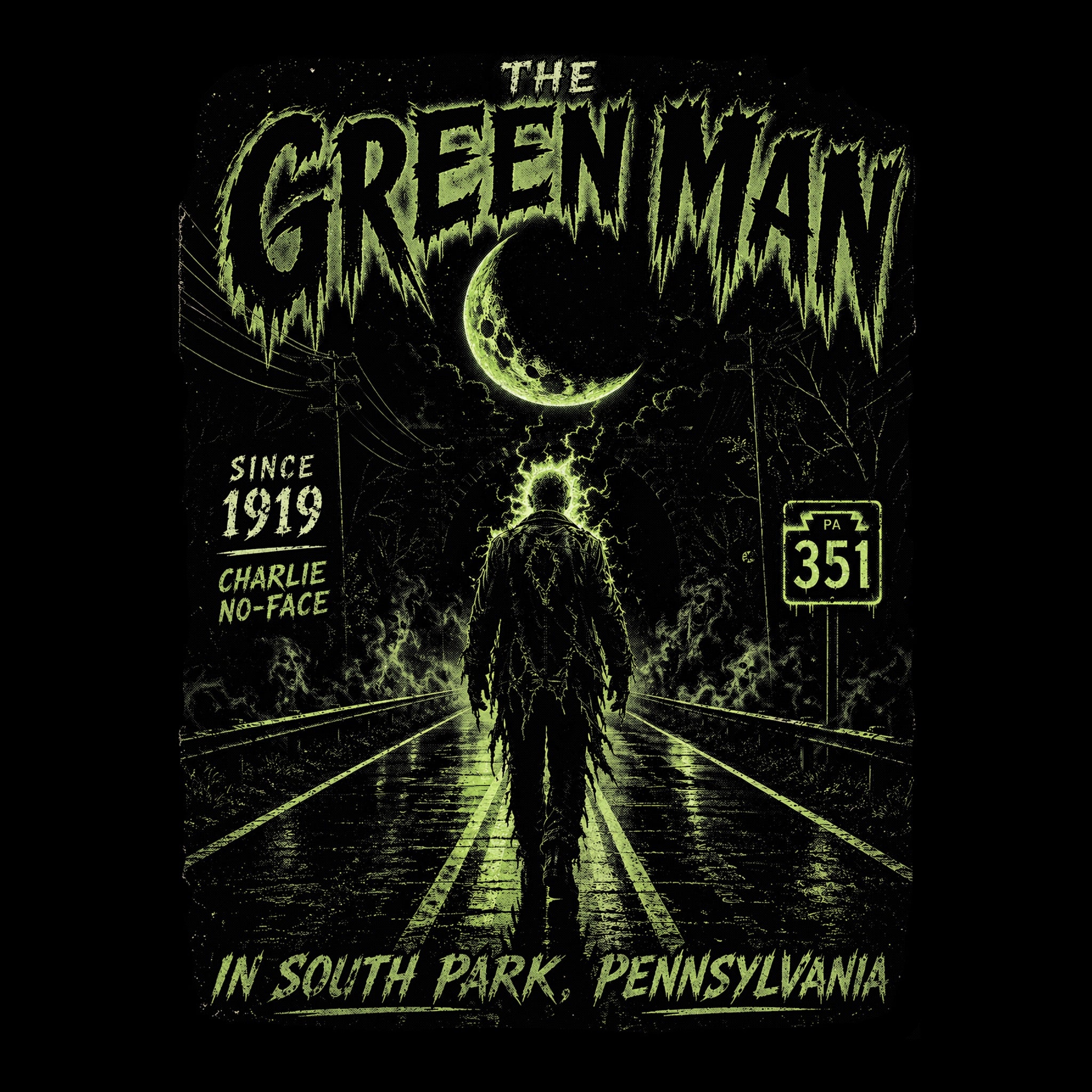 Green Man Tee Black Design
