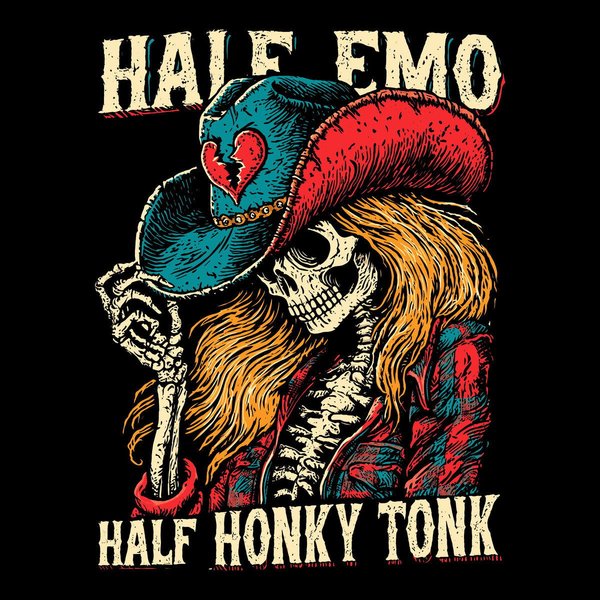 Half Emo Tee Black Design