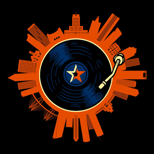 Houston on Spin Tee Black Design