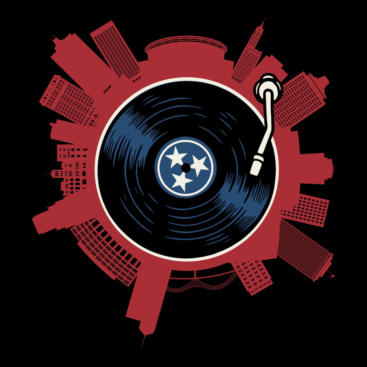 Memphis on Spin Tee Black Design