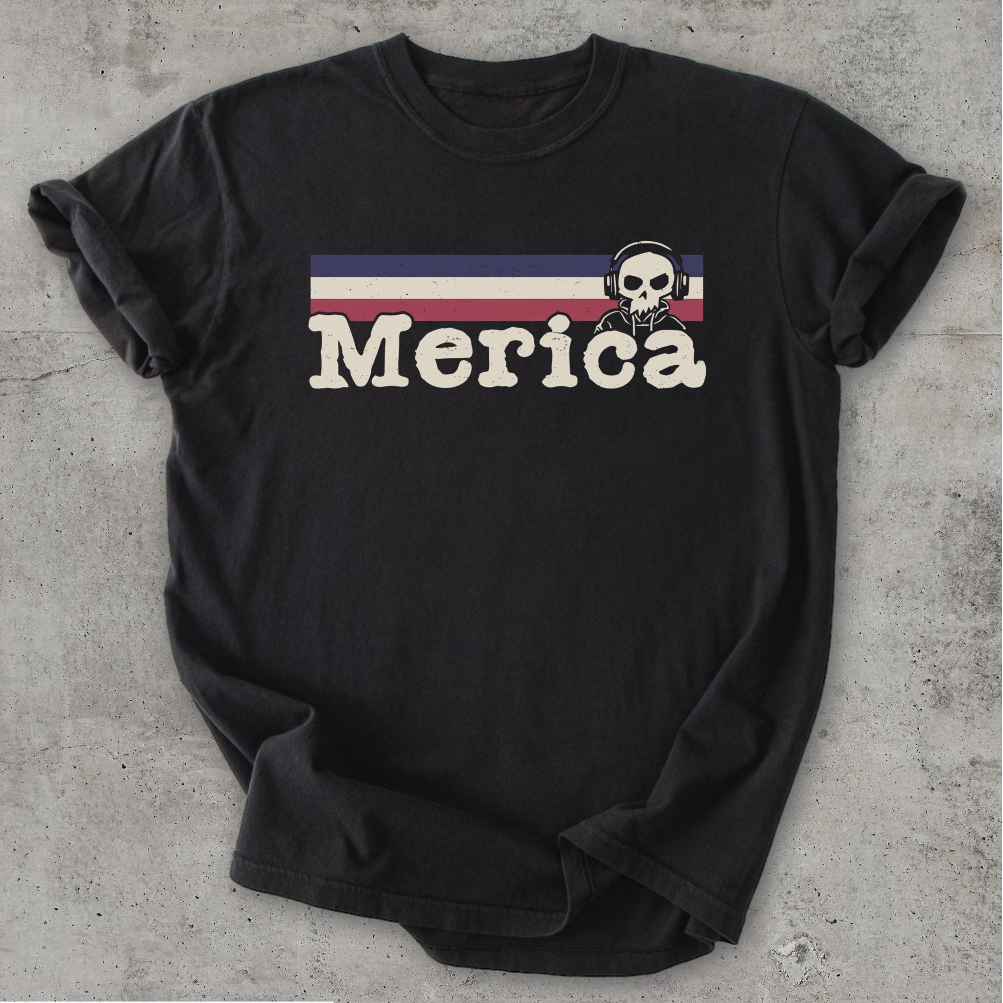 Merica Stripes Tee Black Mockup