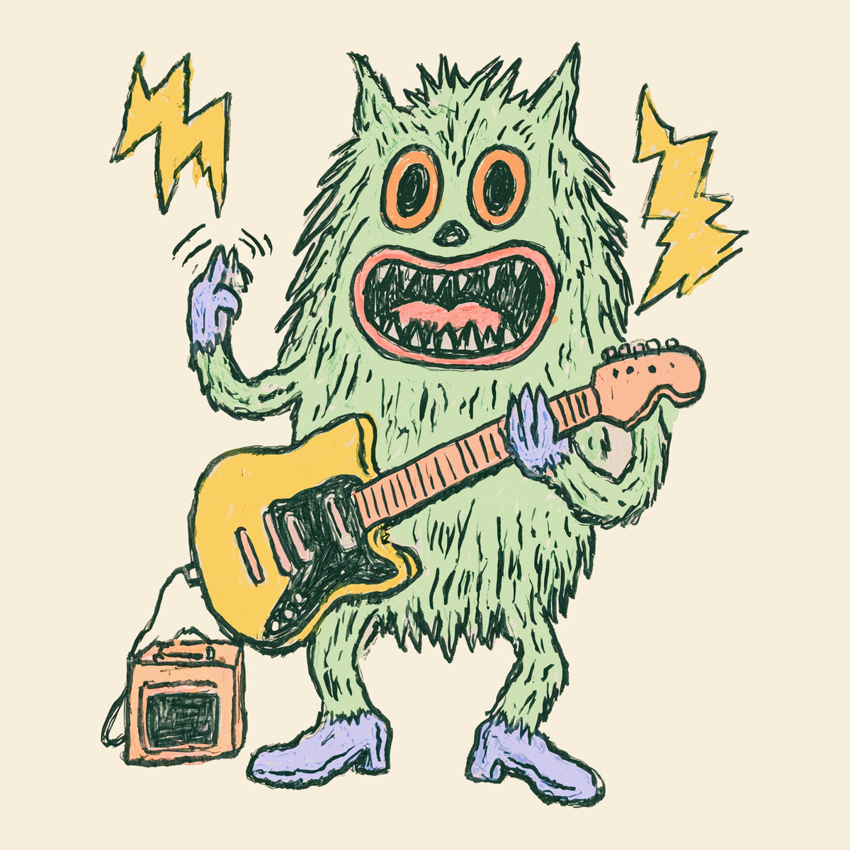 Monster Guitar Tee Natural Design