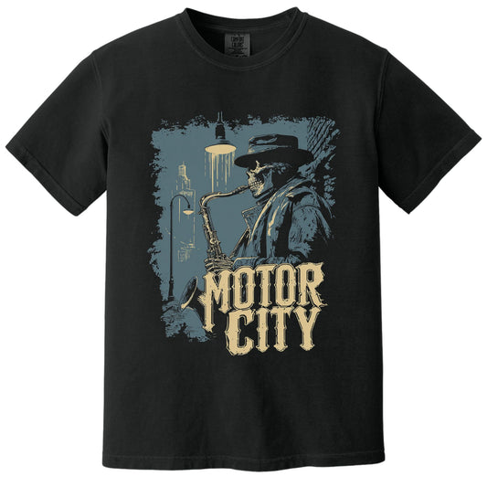 Motor City Sax Tee | Comfort Colors® 1717 Black