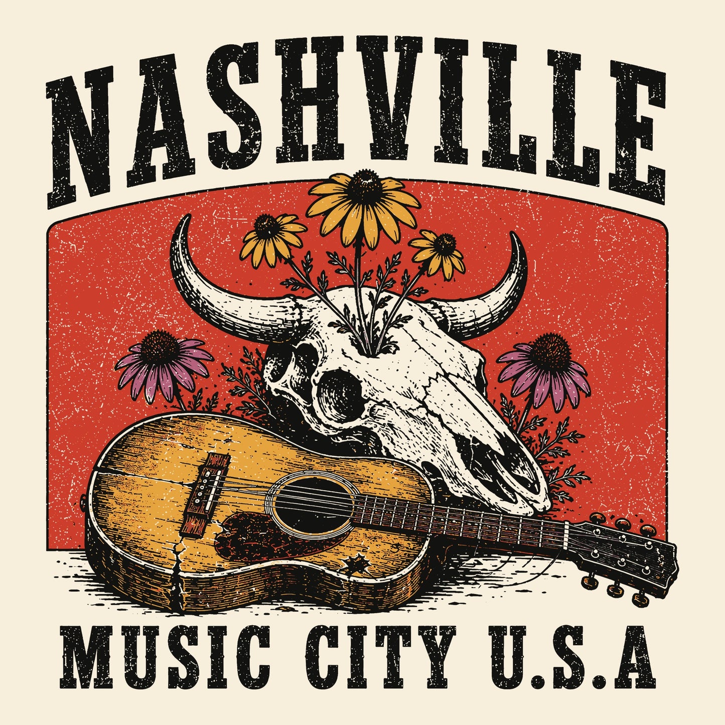 Music City Decay Tee Natural Design