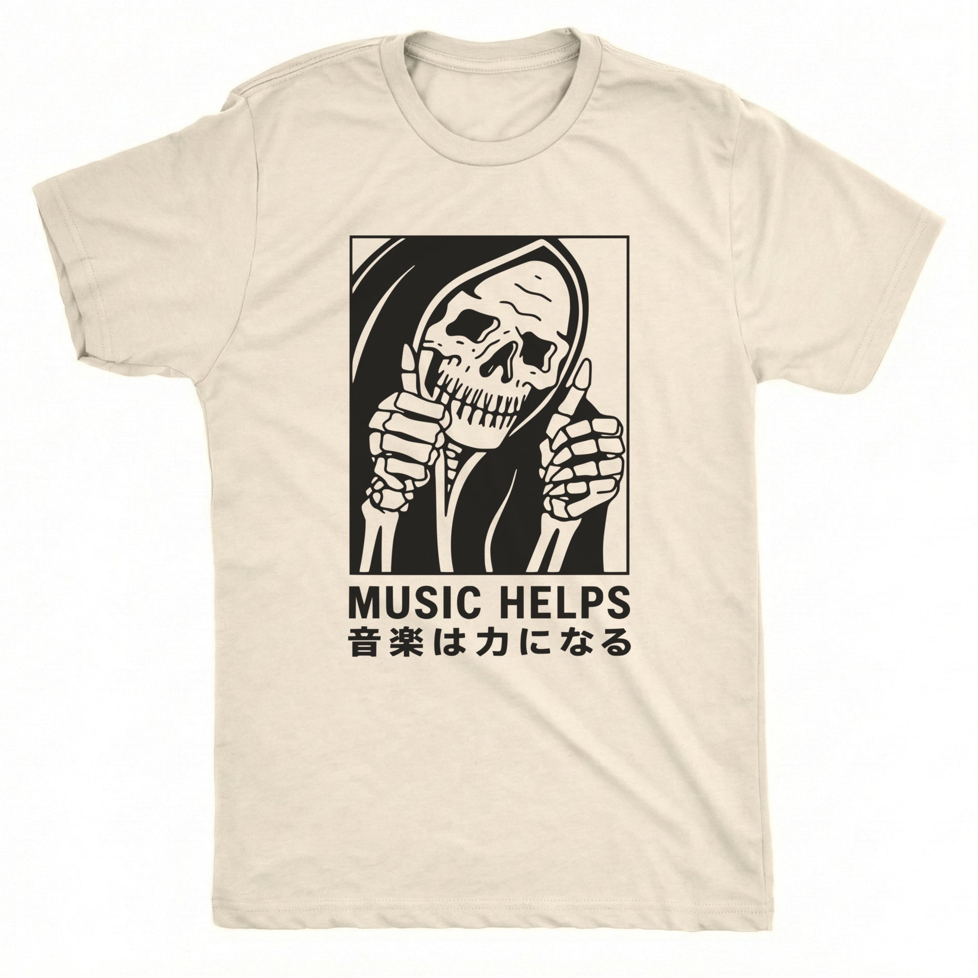 Music Helps Tee Natural Mockup