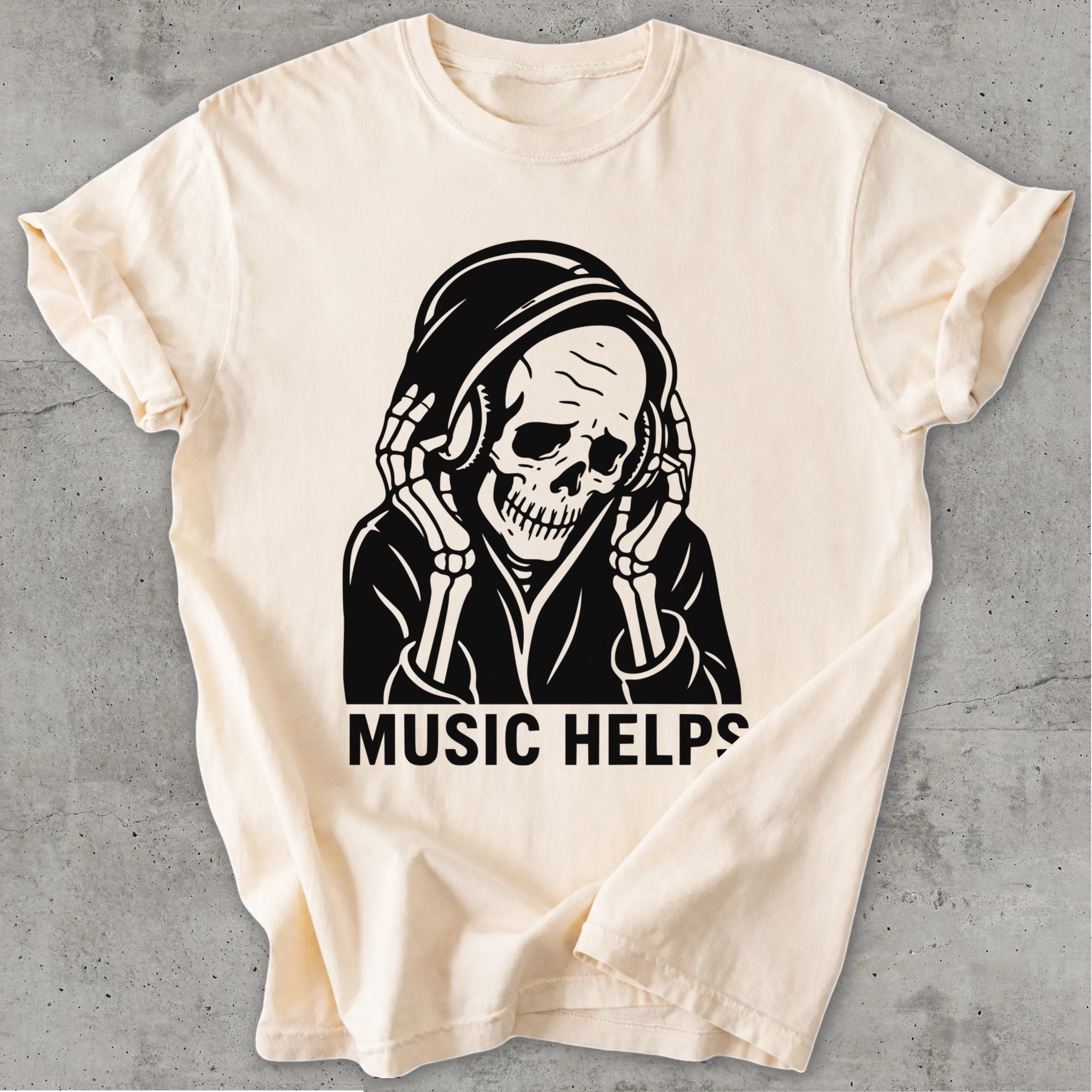 Music Helps Tee Natural Mockup
