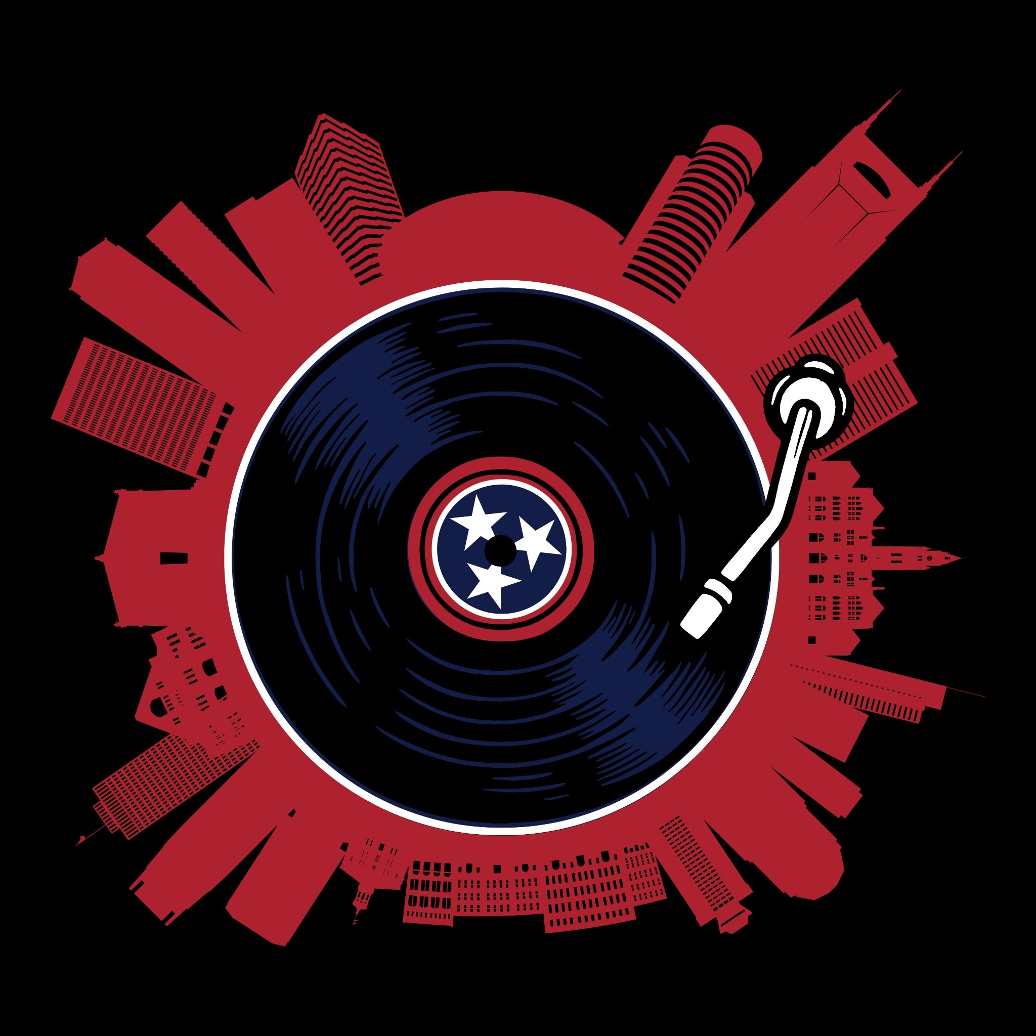 Nashville on Spin Tee Black Design