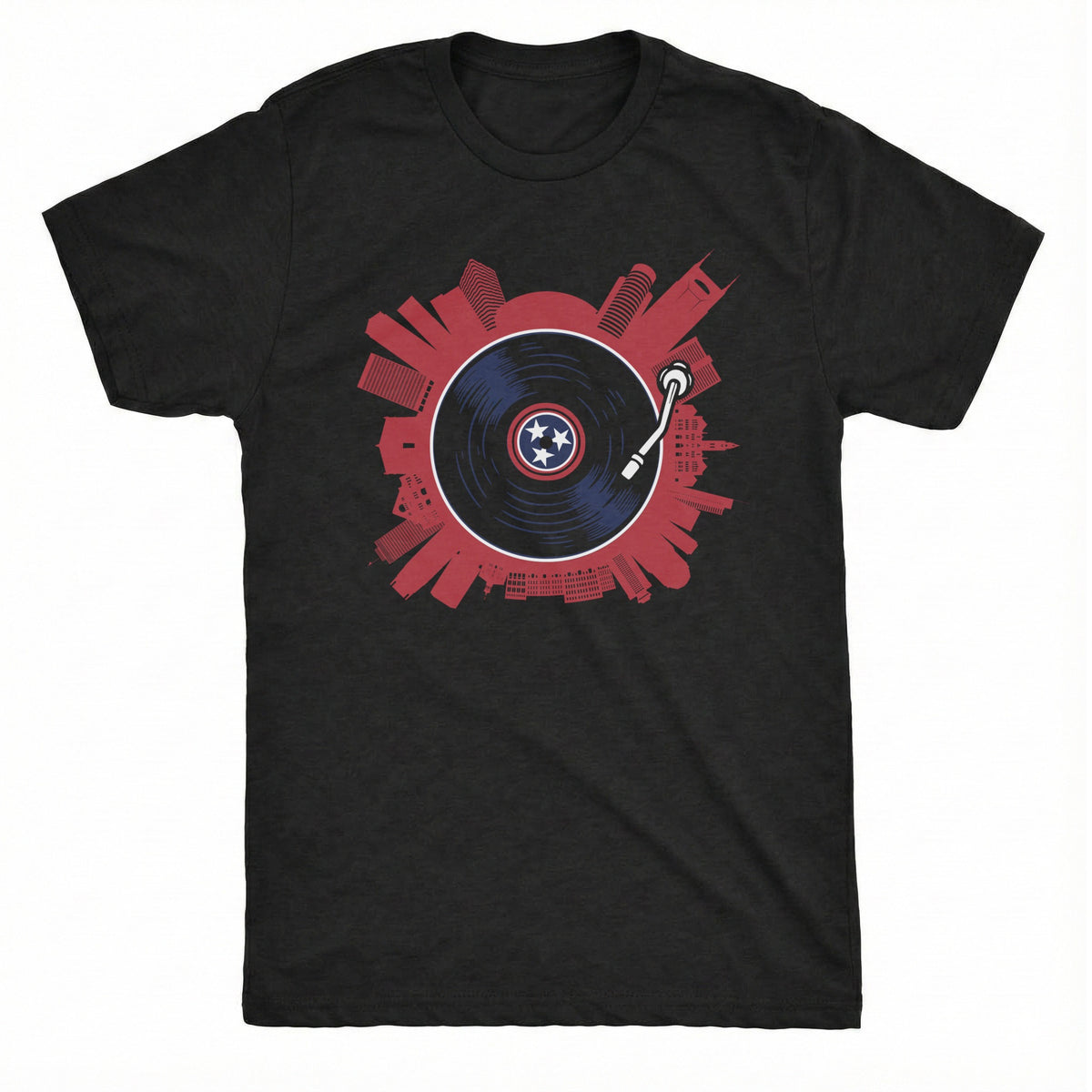 Nashville on Spin Tee Black Mockup