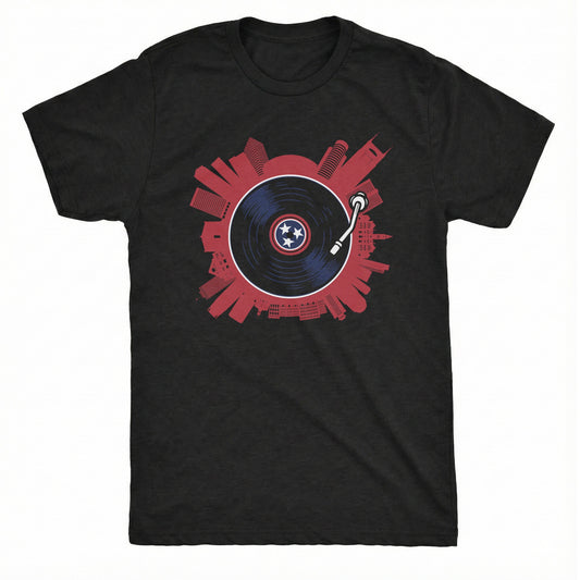 Nashville on Spin Tee Black Mockup