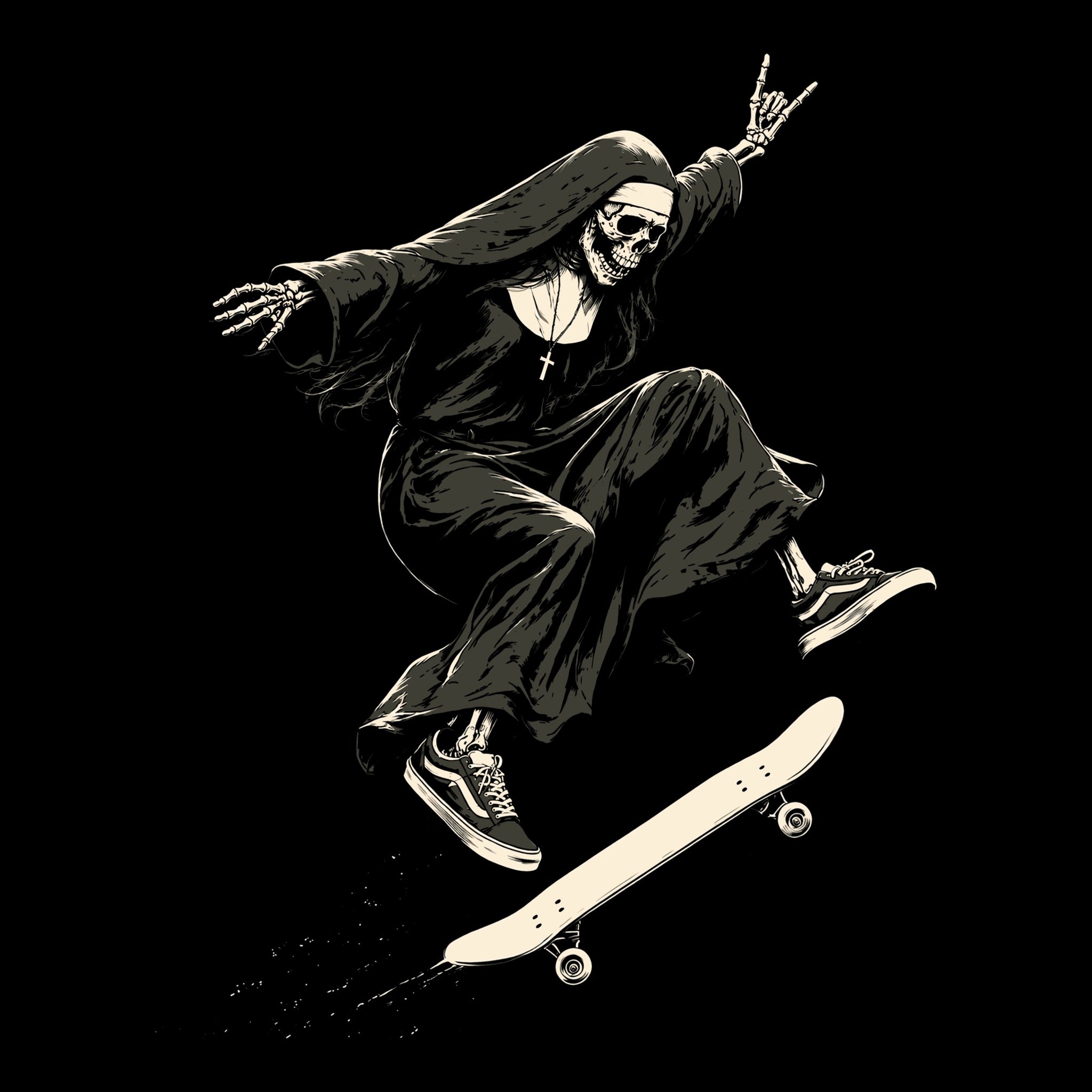 Nun Skate Tee Black Design