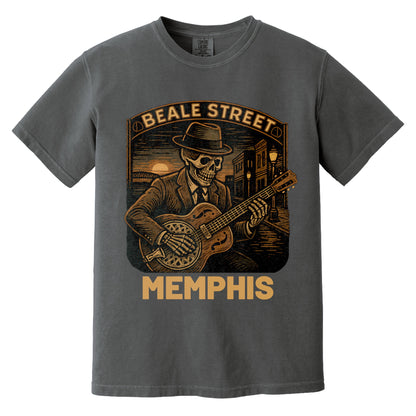 Beale Street Skeleton Bluesman Shirt | Comfort Colors 1717 Pepper.