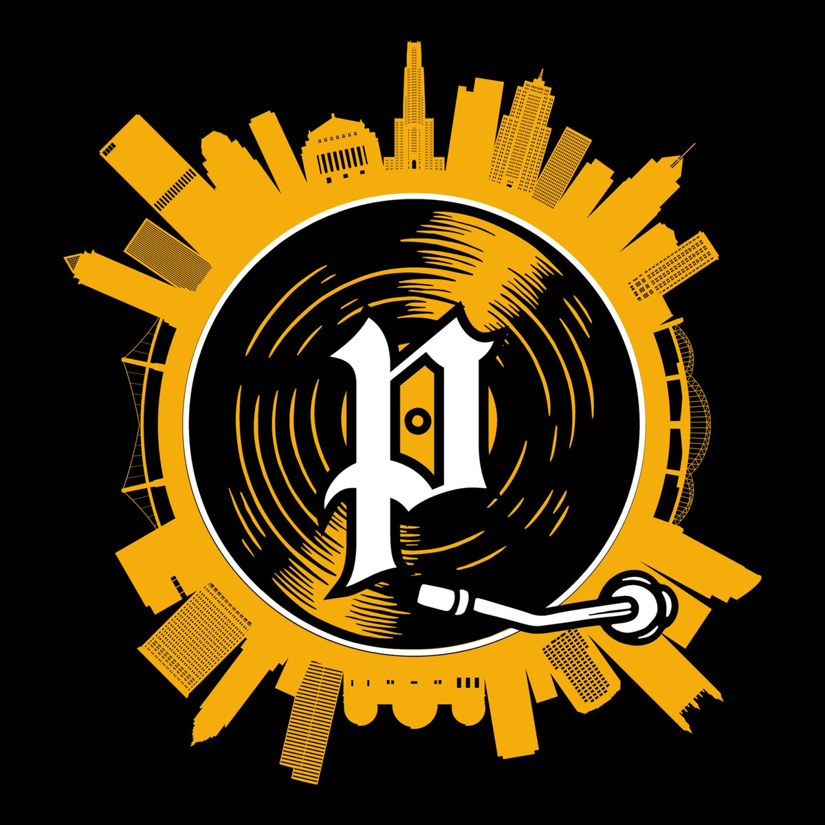 Pittsburgh on Spin Tee Black Design