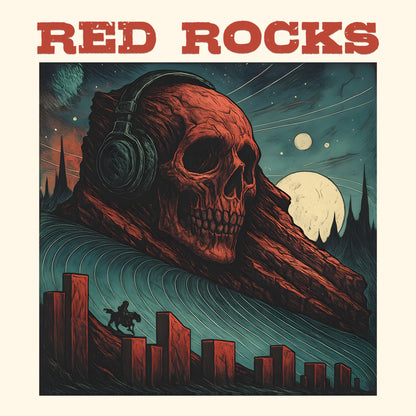 Red Rocks Skull T-Shirt Design Closeup