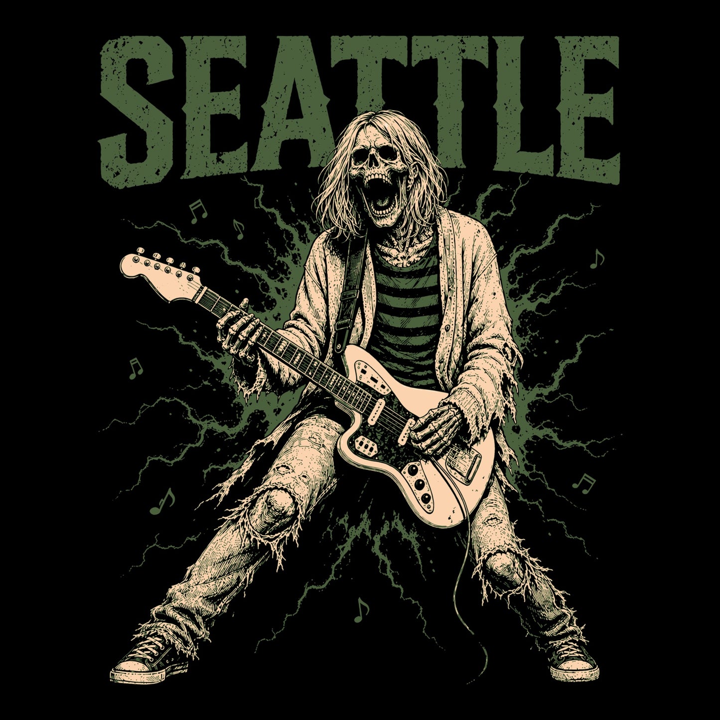 Seattle Grunge Tee Black Design