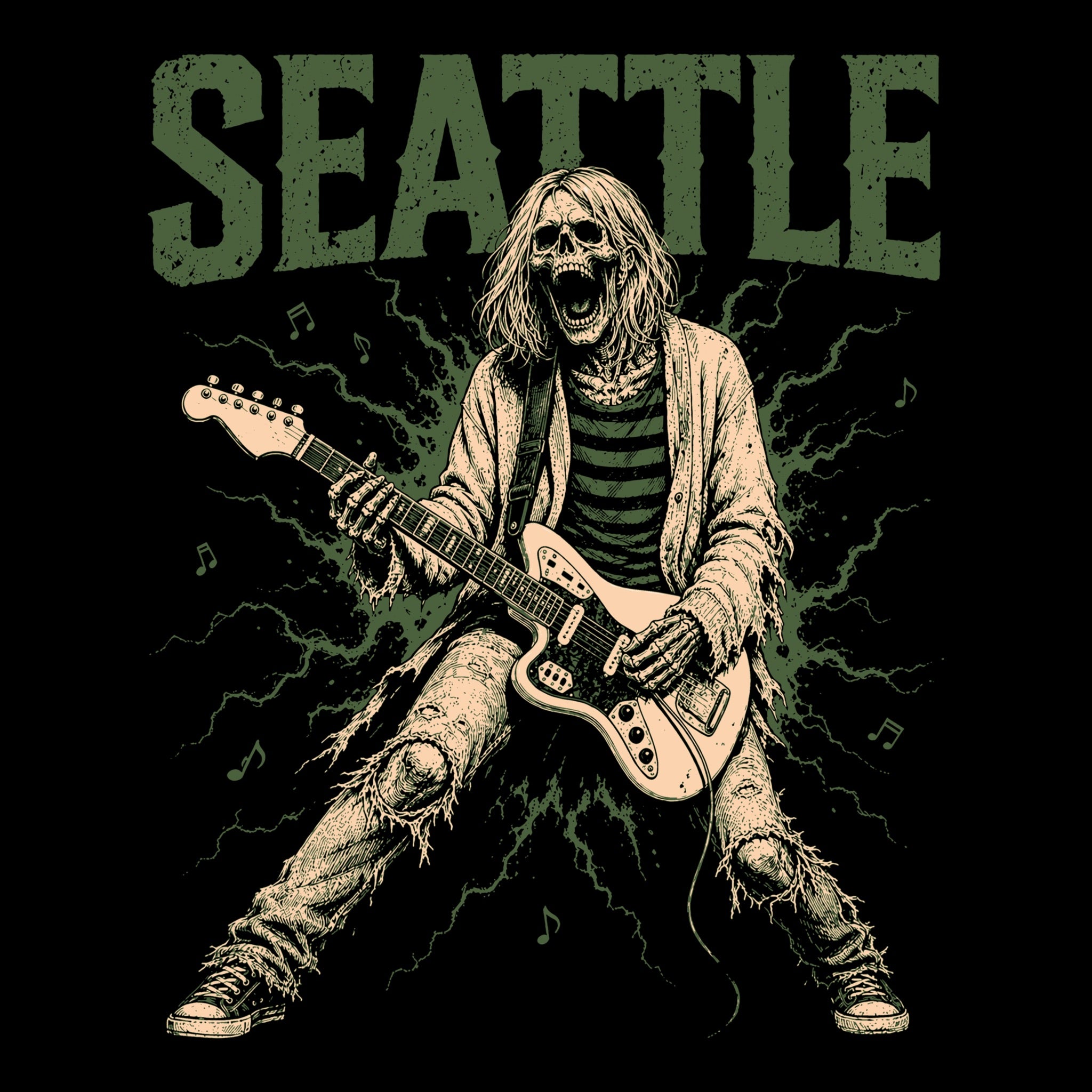 Seattle Grunge Tee Black Design