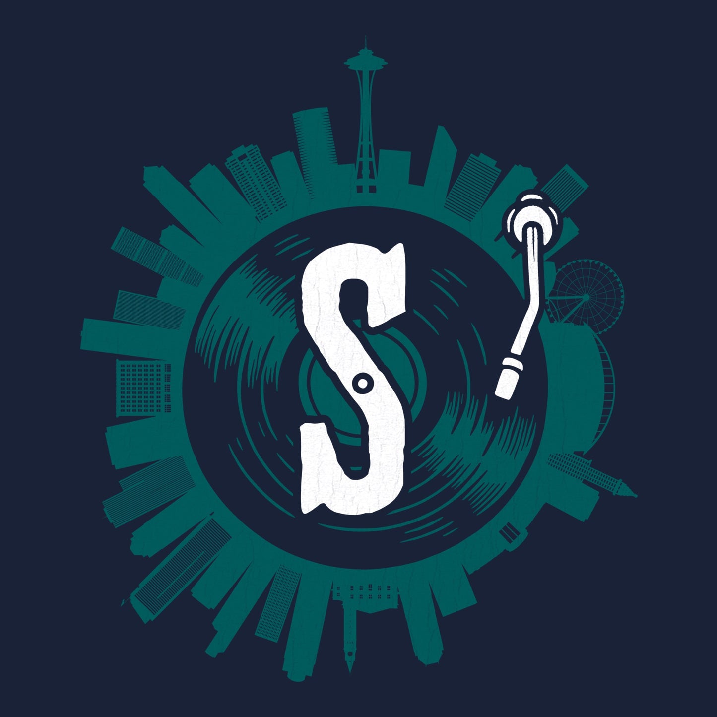 Seattle on Spin Tee Navy Design
