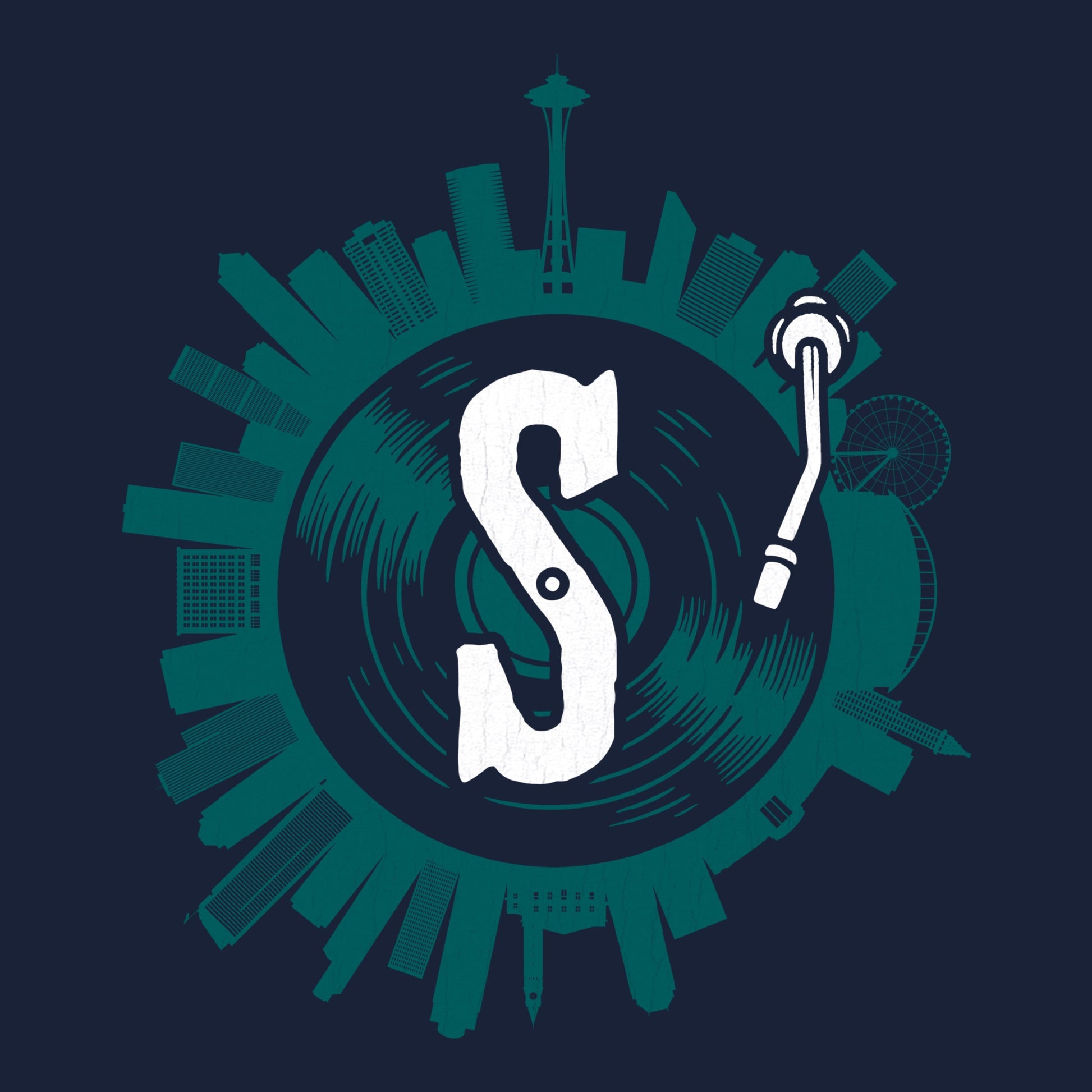 Seattle on Spin Tee Navy Design