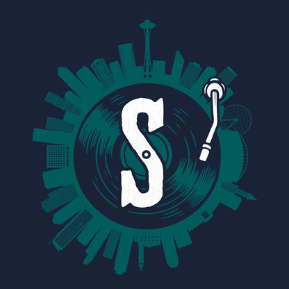 Seattle on Spin Tee Navy Design