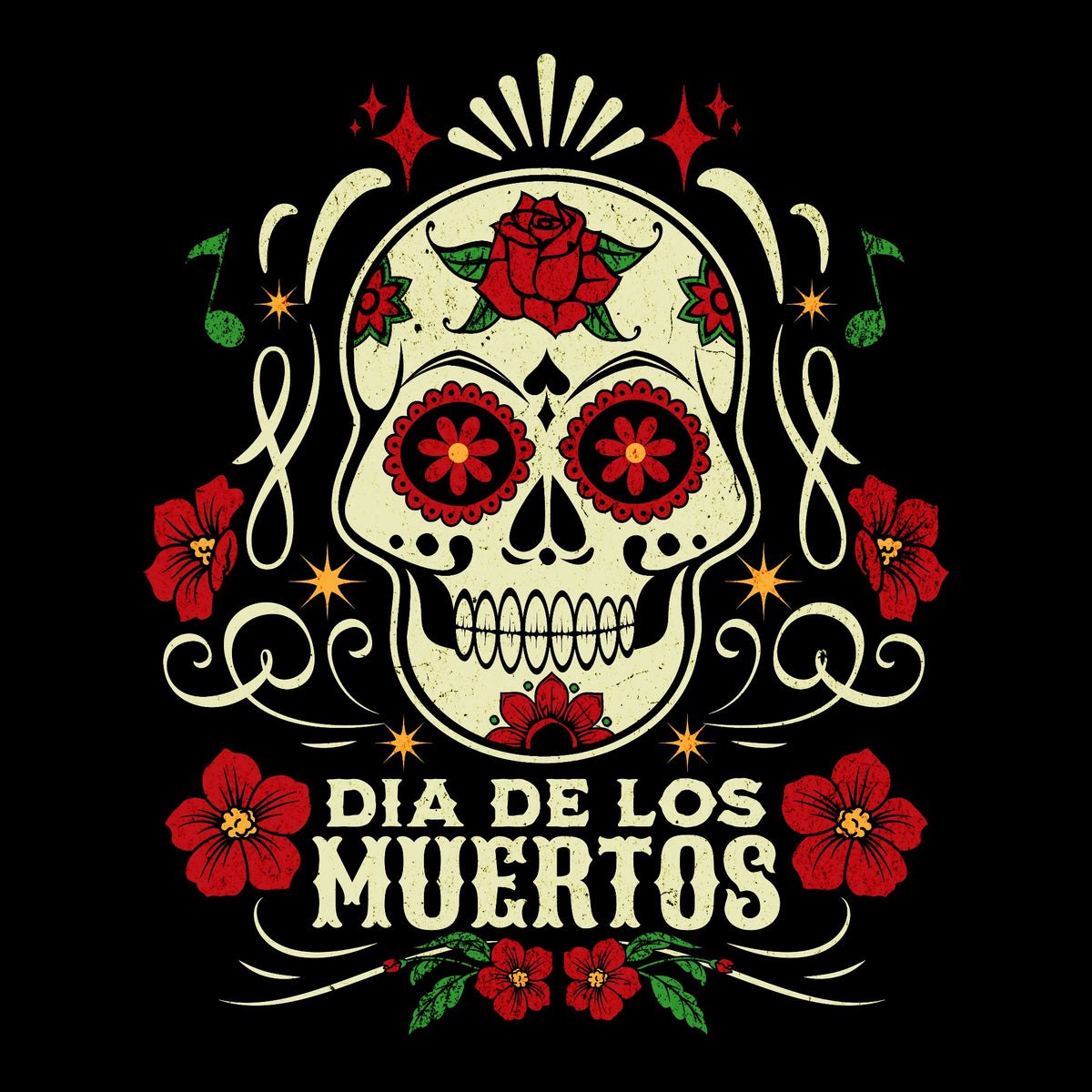 Skull & Flowers Tee Black Design