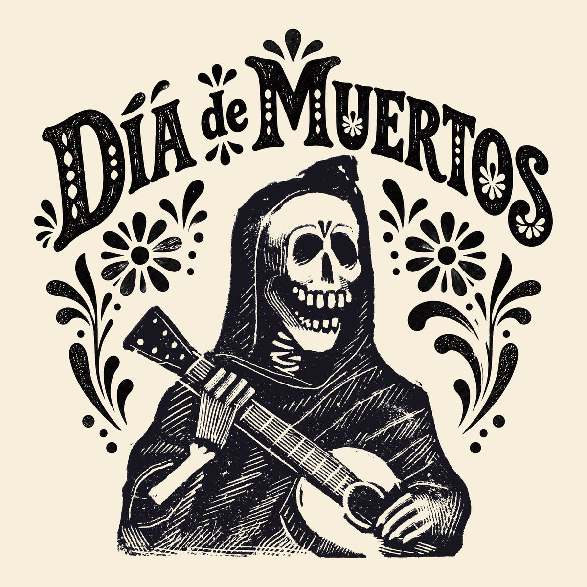 Skull with Guitar Tee Natural Design