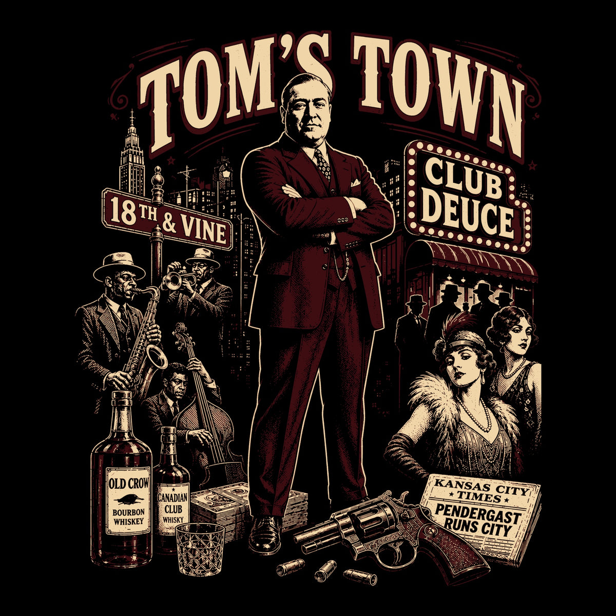 Tom's Town Tee Black Design