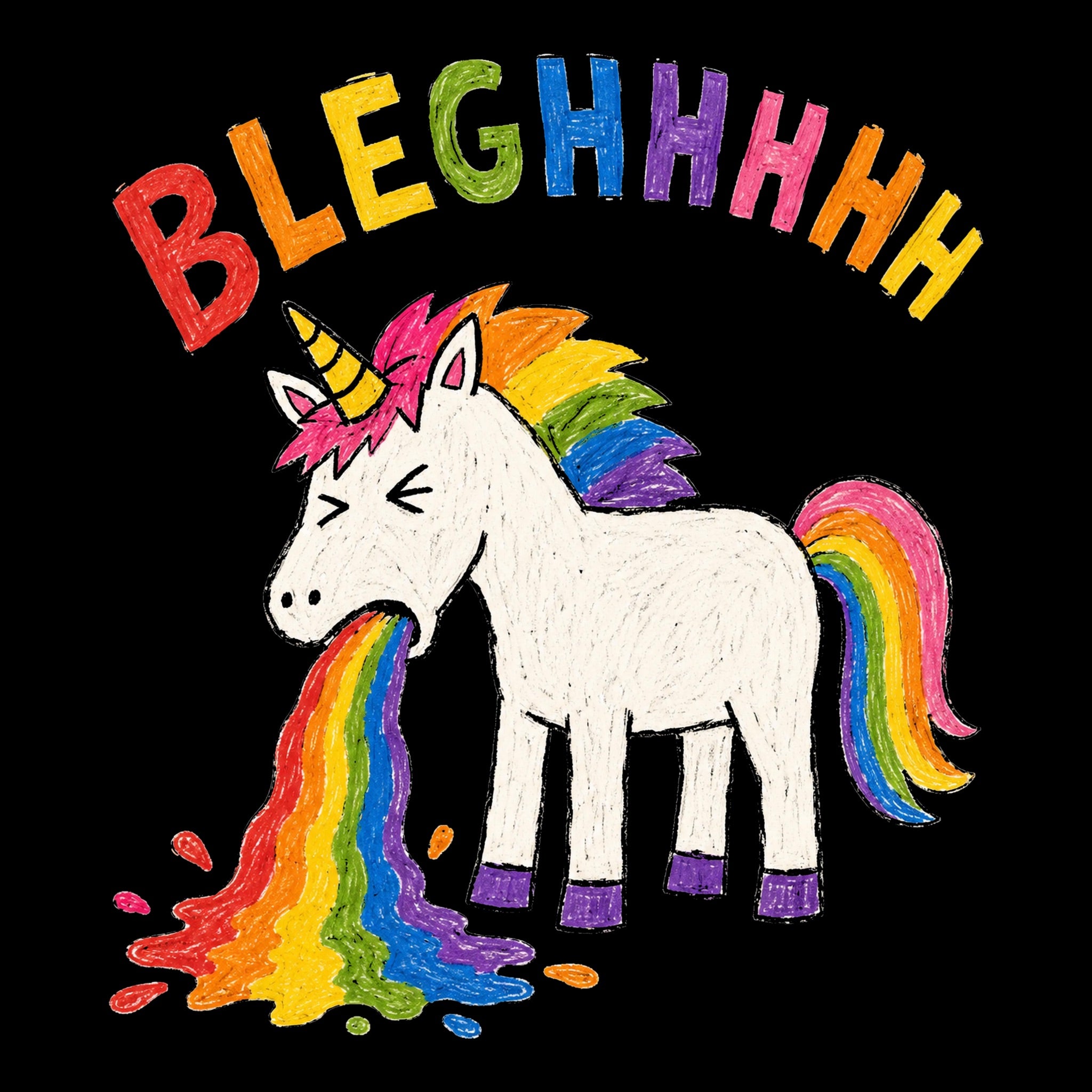 Unicorn Blegh Tee Black Design