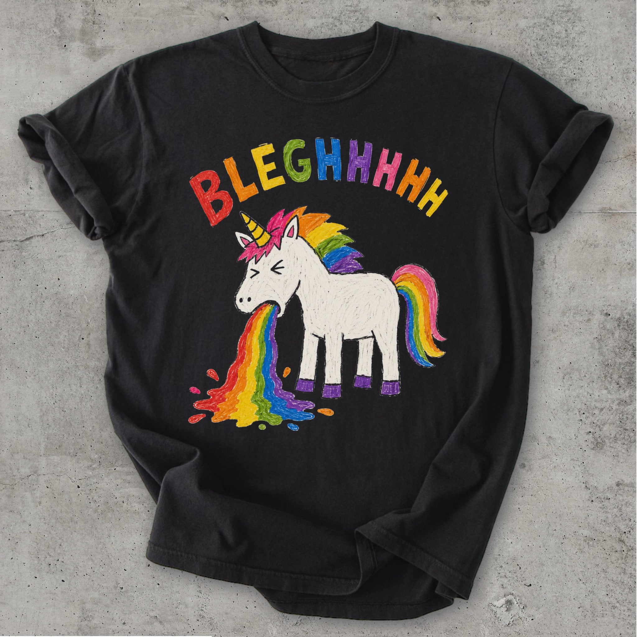 Unicorn Blegh Tee Black Mockup