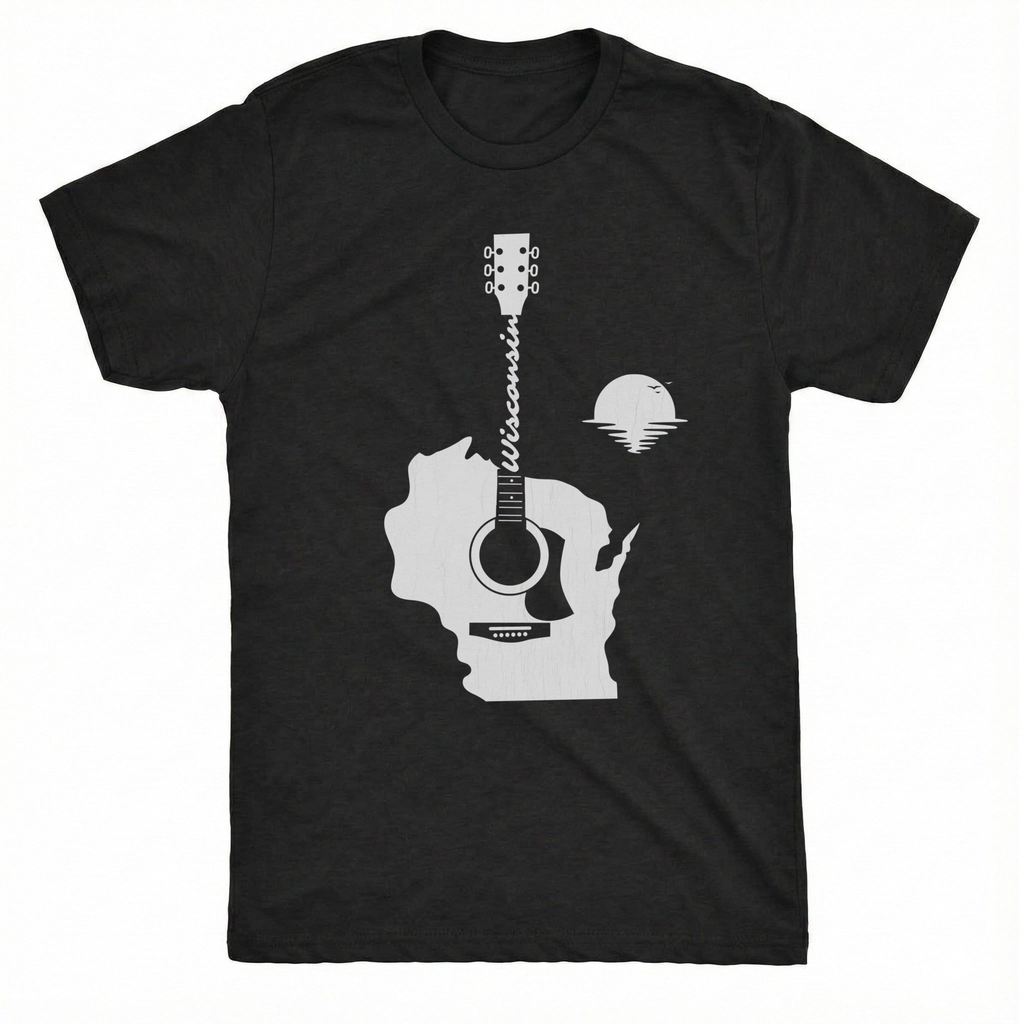 Wisconsin Guitar Tee Black Mockup