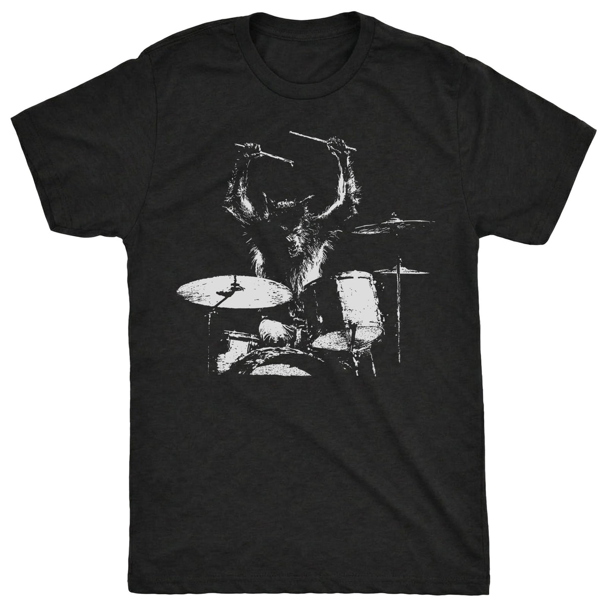 Wolfman Drums Tee Black Mockup